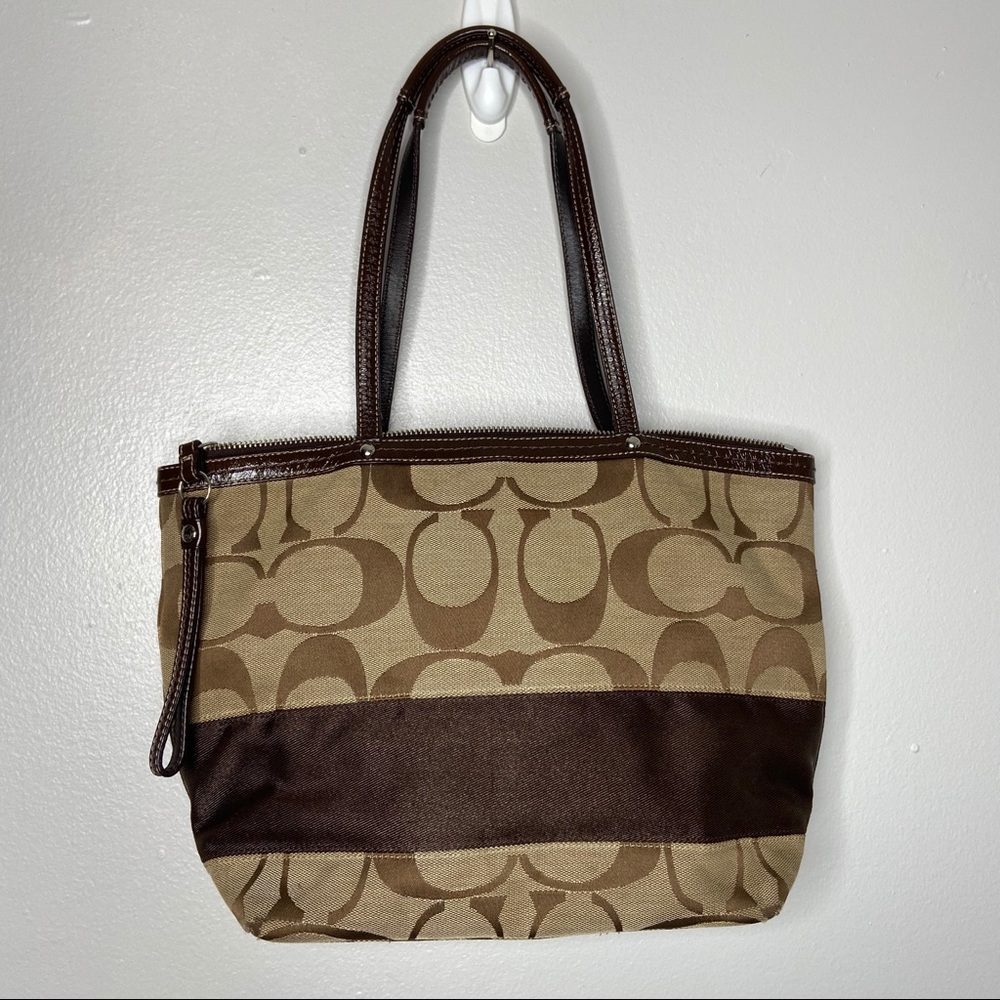 Coach Signature Stripe Patent Tote Handbag - Picture 4 of 8